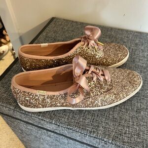 Keds x kate spade new york Ace Leather Glitter Sz 8M EUC